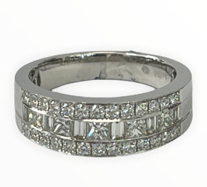 Baguettes and Round Brilliants Anniversary Diamond Ring White Gold