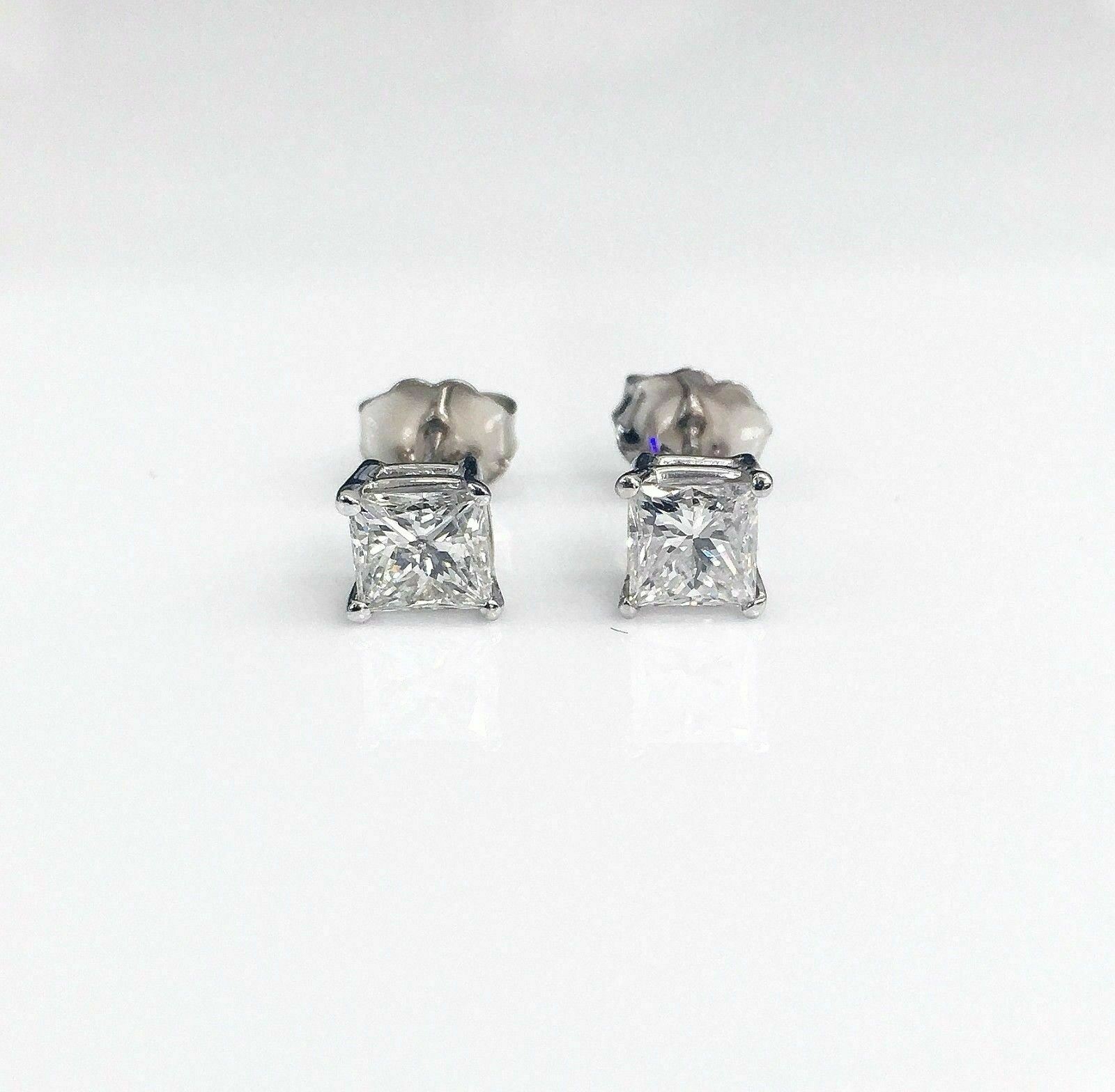 1.20 Carats t.w. Diamond Princess Cut Stud Earrings F Color SI Clarity 14K Gold