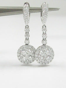 1.74 TCW Round Cut Diamond Illusion Drop Dangling Earrings F VS-2 18k White Gold