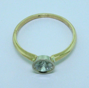 0.64 Ct Round Cut Diamond Bezel Solitaire Engagement Ring H-I I1 14k 2 Tone Gold