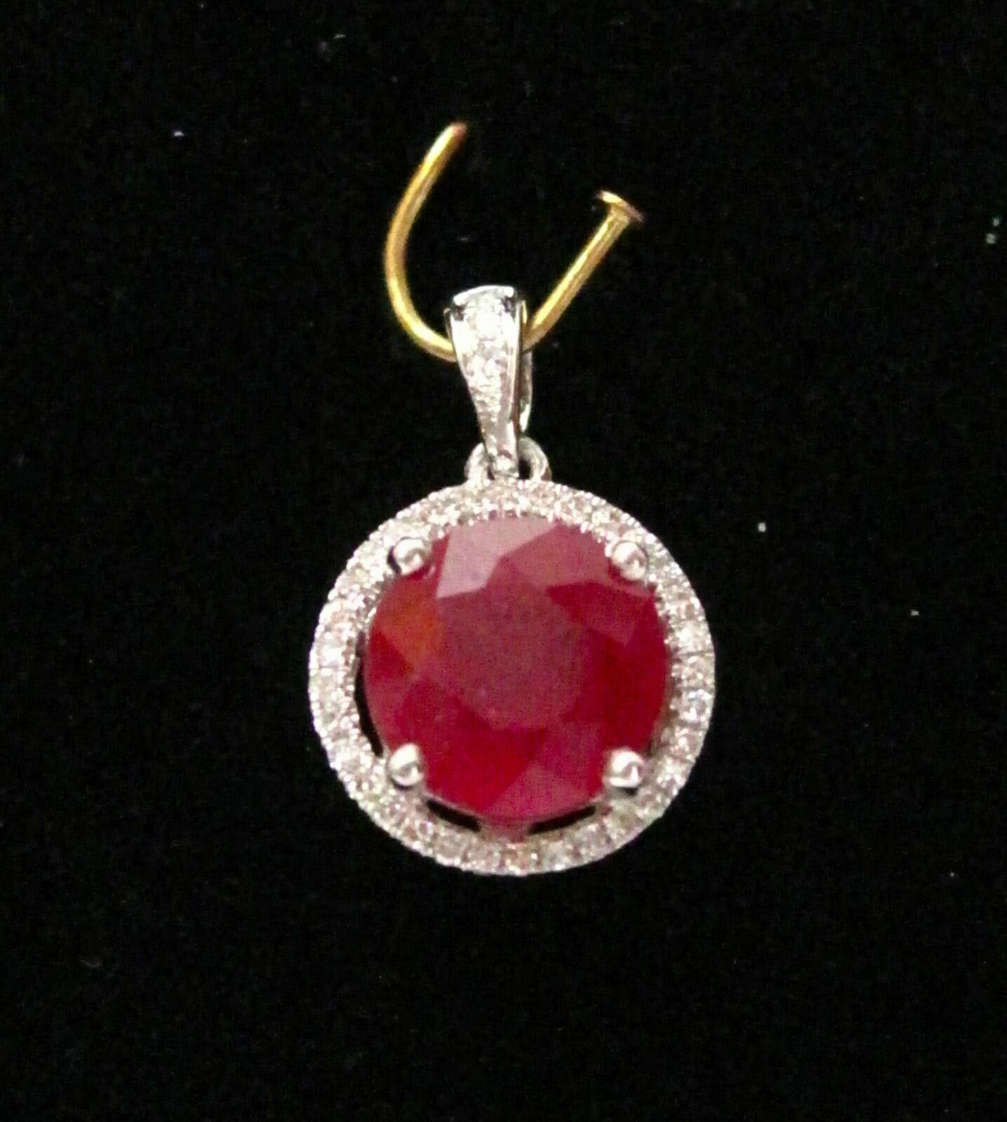 2.54 TCW Round Red Ruby & Diamond Accents Pendant G SI1 14k White Gold