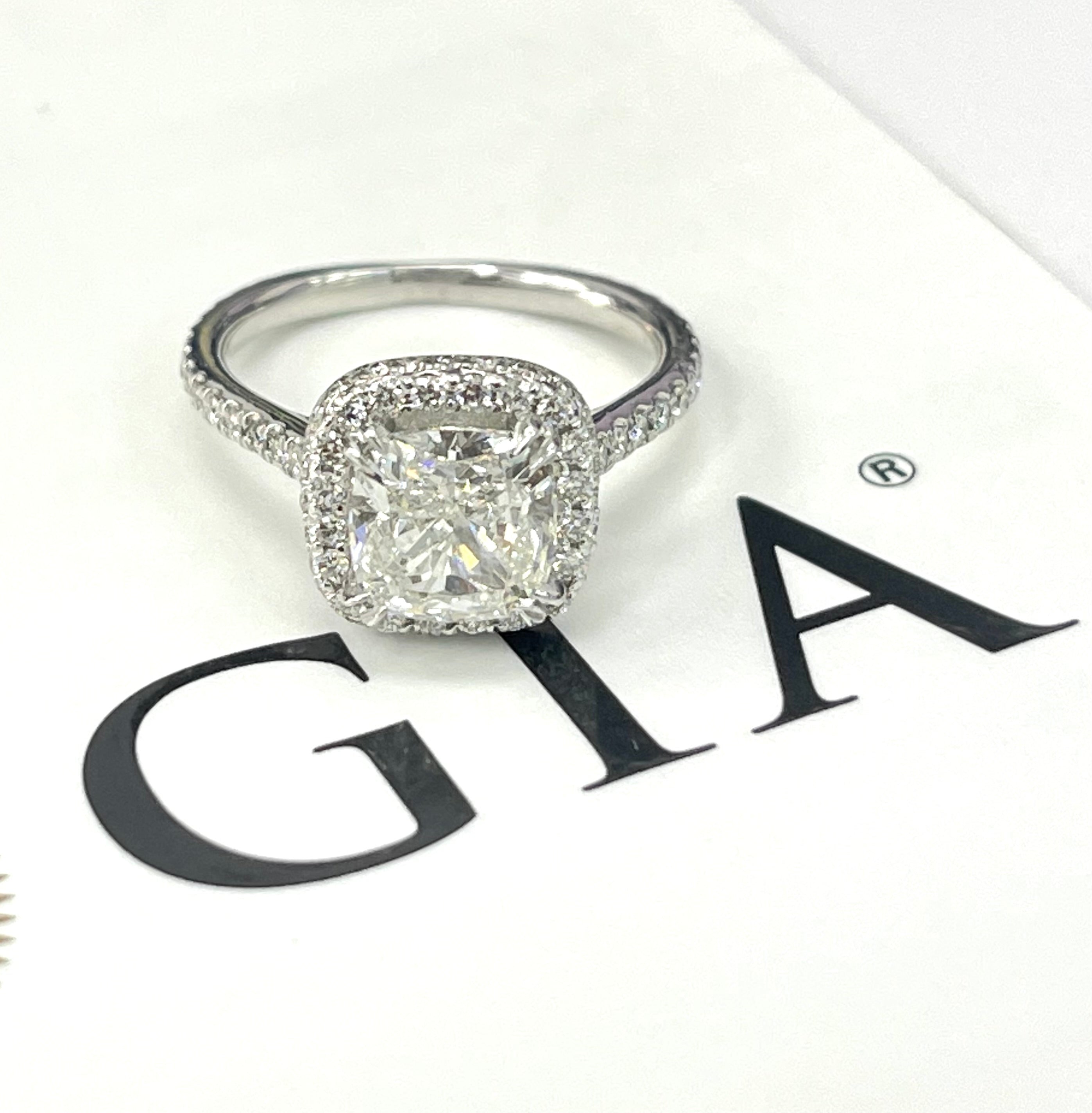Cushion Brilliant Halo Diamond Engagement Ring GIA Certified 2.56 Carats