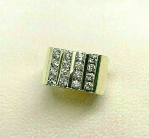 1.80 Carats t.w. Mens Round Diamond 4 Row Channel Set Ring 18K Yellow Gold