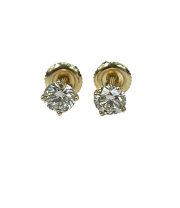 Stud Diamond Earrings GIA Certified Yellow Gold