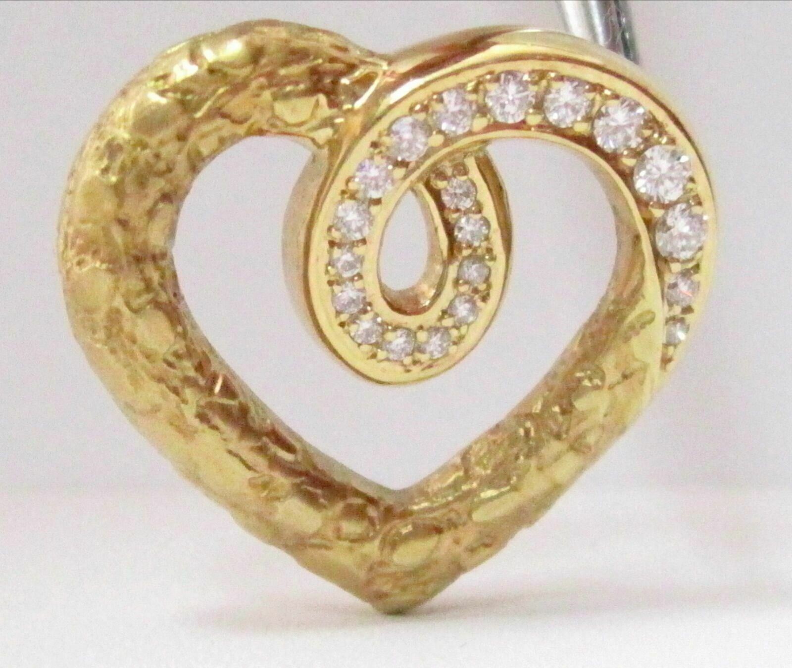 Fine .30 TCW 18k Yellow Gold Nugget Round Diamond Heart Pendant Necklace G VS2