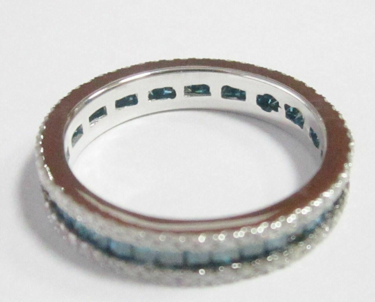 1.75 TCW Natural Round Cut Blue Diamond Eternity Band/Ring Size 5.5 14k W-Gold