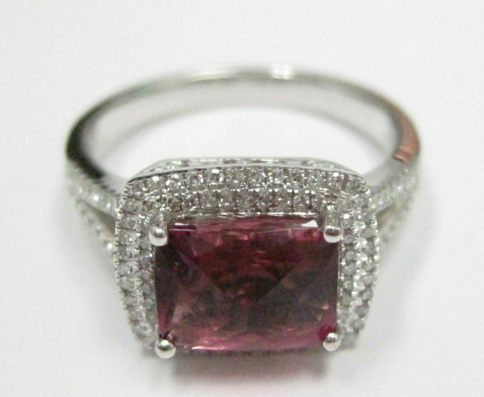 2.66 TCW Natural Radiant Tourmaline & Diamond Accents Ring Size 7 14k White Gold