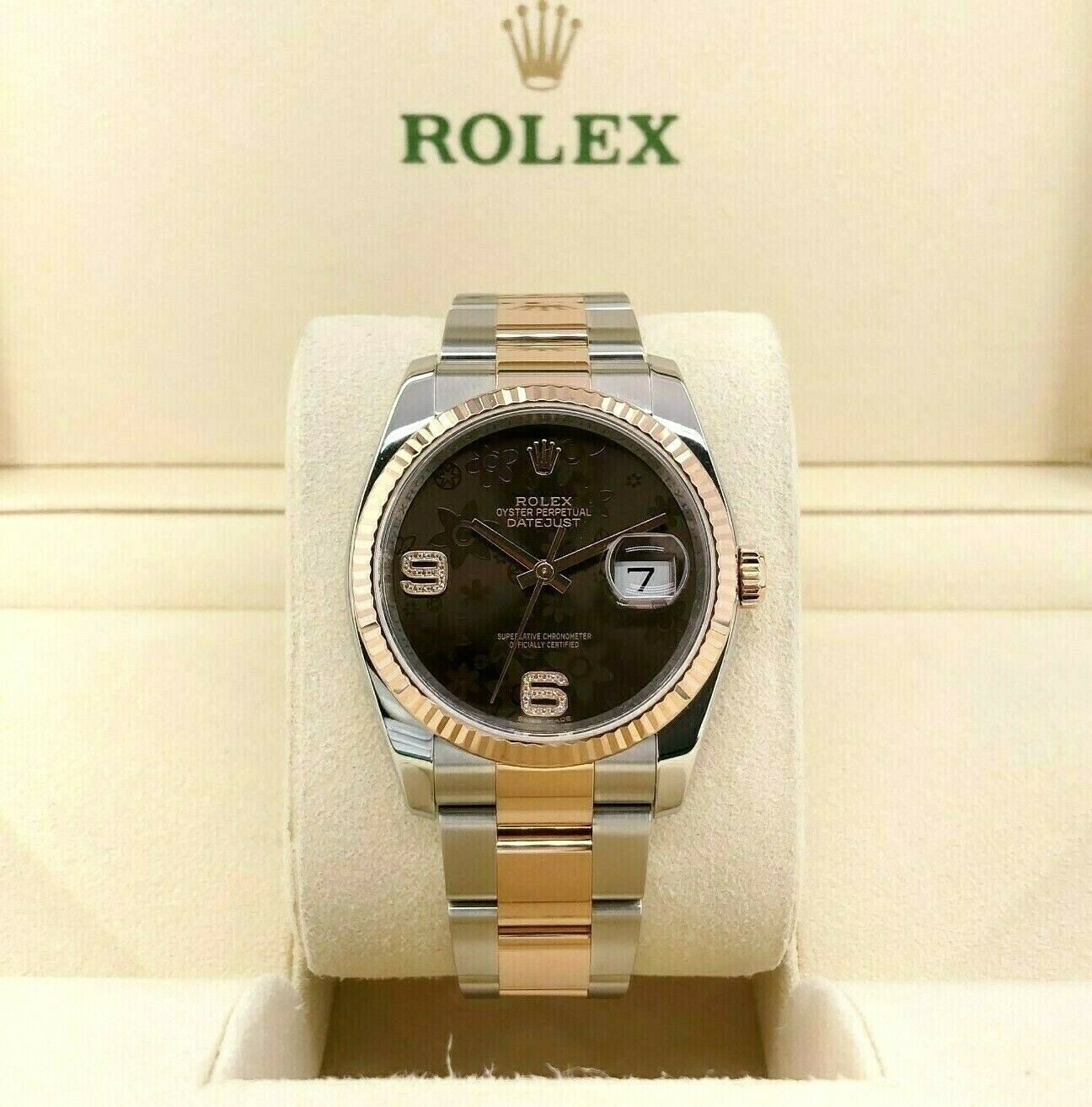 Rolex 36 MM Datejust Diamond Watch 18K Rose Gold Stainless Steel Ref 116231