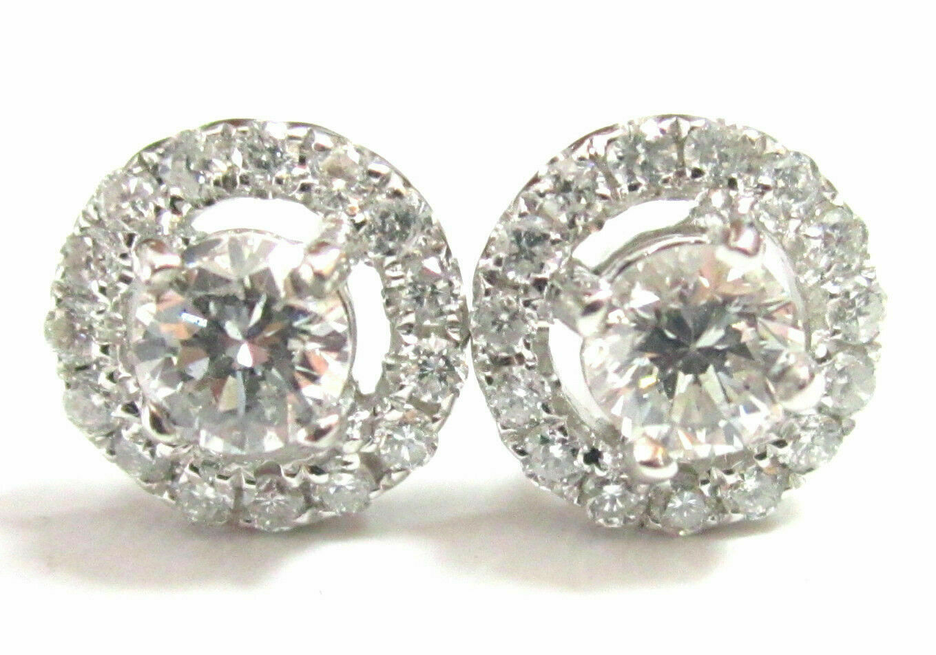 Fine .91TCW Floral Round Diamond Stud Earrings Push Back I SI2 18k White Gold