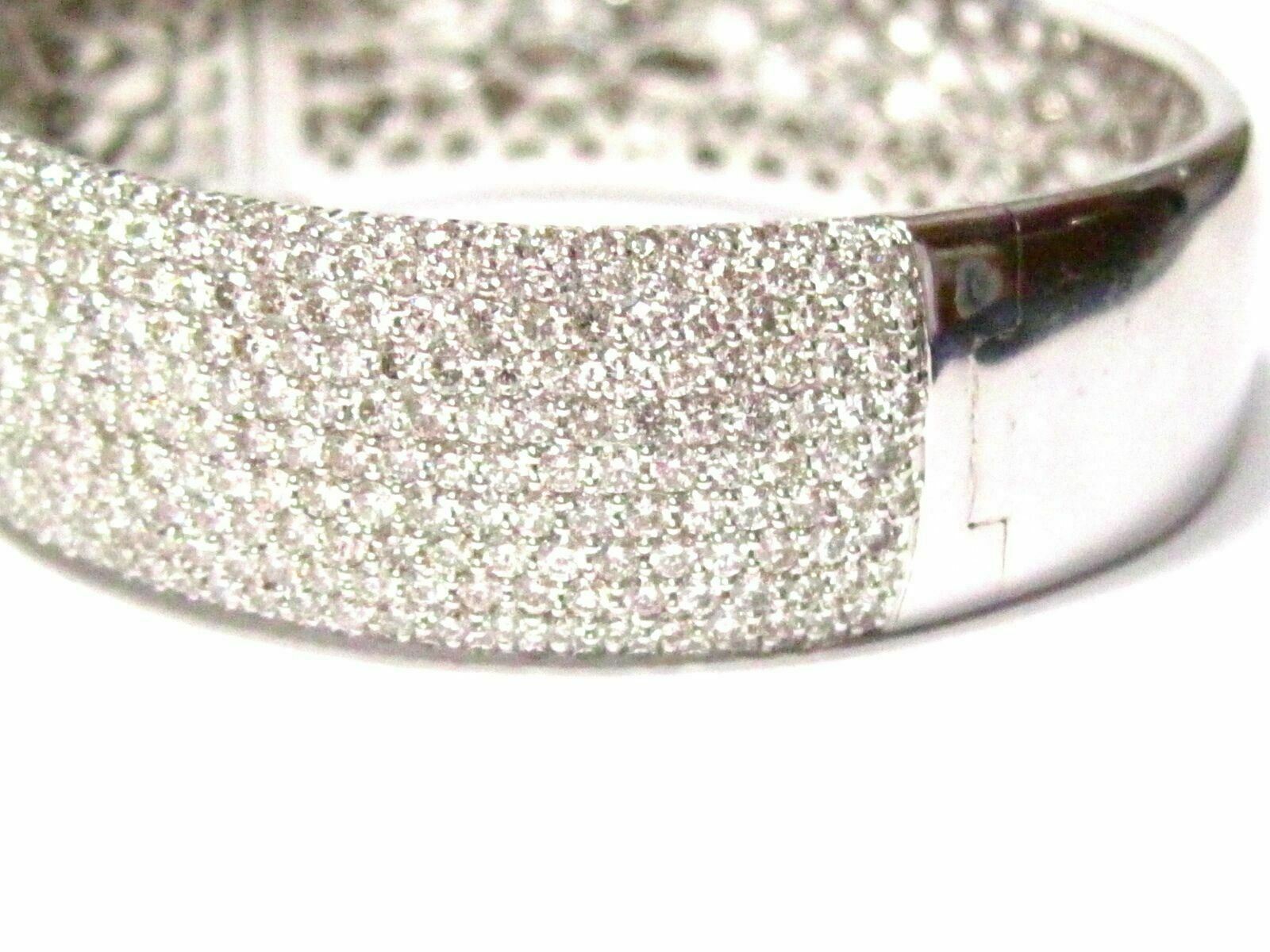 10.80 TCW Art Deco Micro-Pave Round Diamond Bangle/Bracelet G VS1 18k White Gold