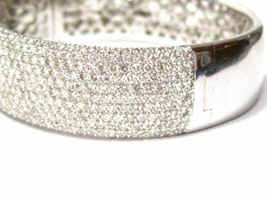 10.80 TCW Art Deco Micro-Pave Round Diamond Bangle/Bracelet G VS1 18k White Gold