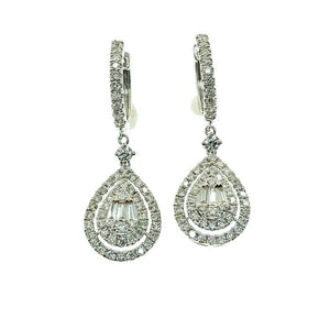 1.50 Carats Invisible Baguette and Round Diamond Halo Earrings 18K White Gold