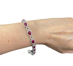 Ruby Oval Tennis Bracelet with Diamond Accents White Gold