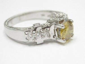 2.11 TCW HPHT Round Fancy Yellow Solitaire Diamond Engagement Ring 14kt WG