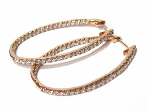 Fine 27mm Oblong Hoops In & Out Diamond Earrings G VS-2 18kt Rose Gold