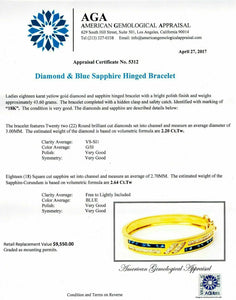 $9,550 Retail 4.84 Carats t.w. Diamond and Sapphire Bangle Bracelet 18K Gold New