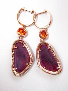 16.20 TCW Ruby & Sapphire w/ Diamond Accents Dangle/Drop Earrings 14k Rose Gold
