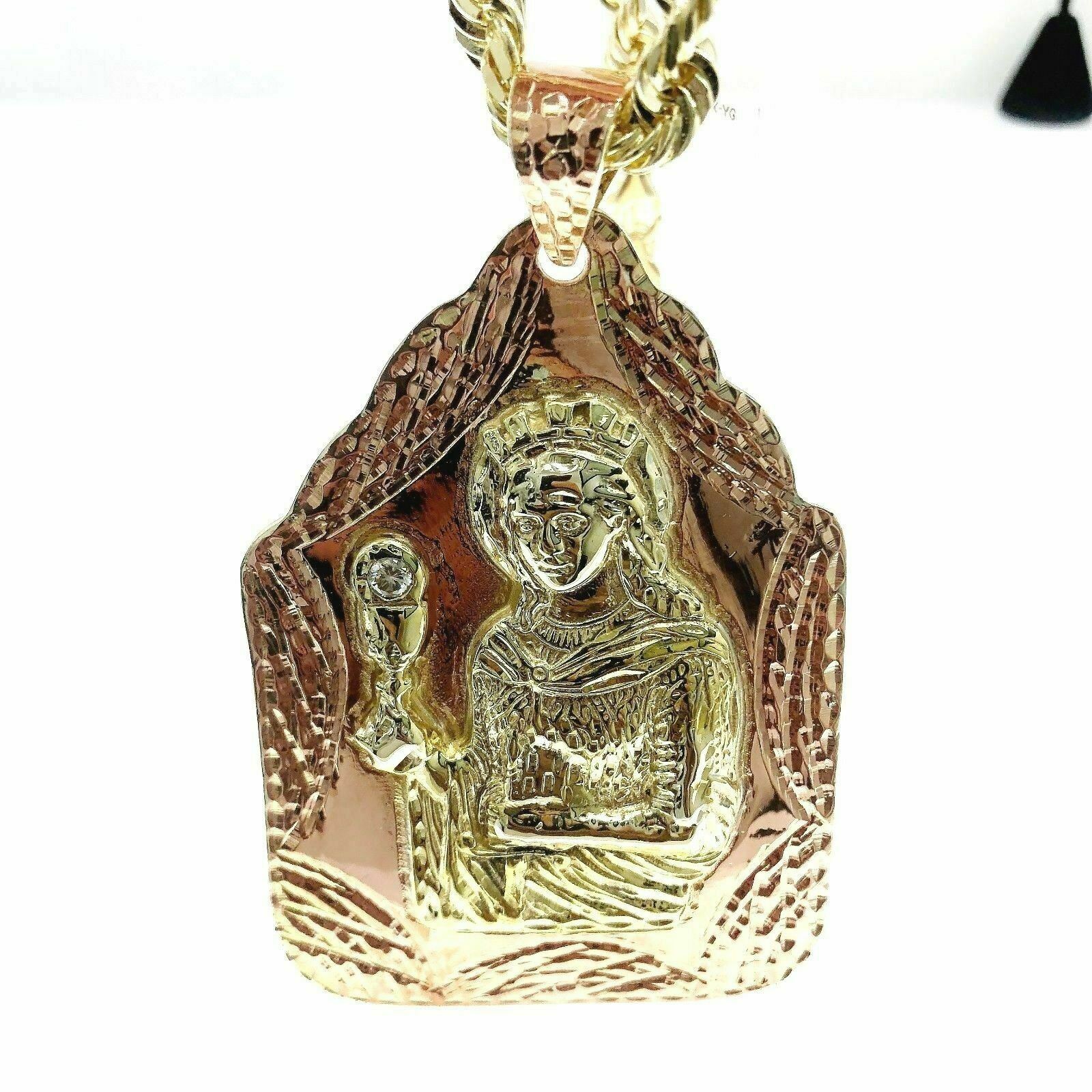 Large Solid 14K Gold St Barbara Medallion w Soild 7MM Rope Chain 6.31 Ounces