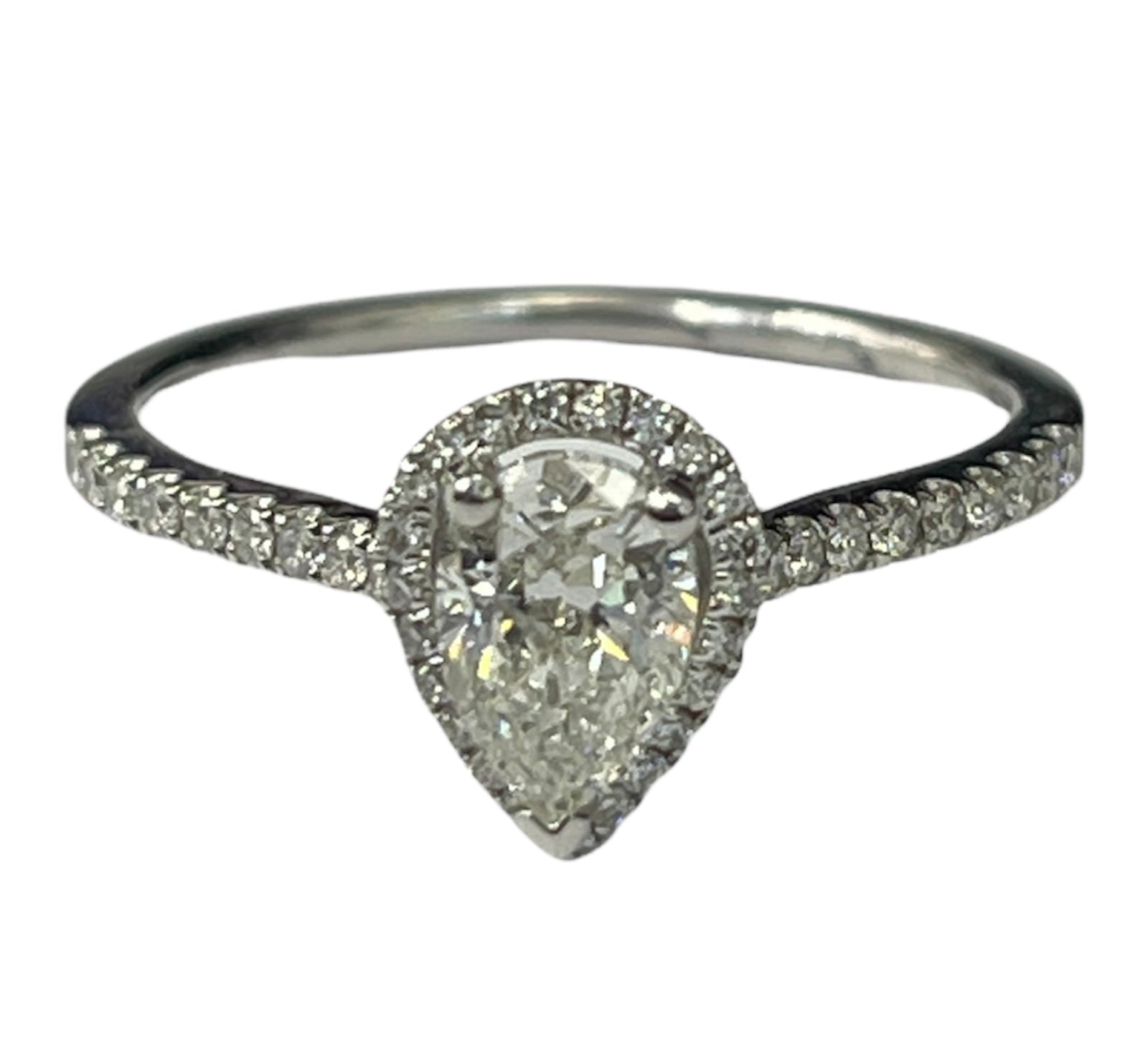 Pear Solitaire Diamond Ring with Micro Pave Accents White Gold 18kt