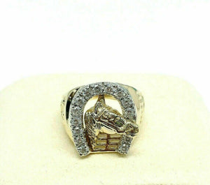 0.84 Carats t.w. Mens Diamond HorseShoe Nugget Ring 14K Two Tone Gold 12 Grams