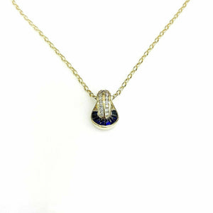 2.15 Carats t.w. Blue Sapphire and Diamond Pendant 14K Gold Pendant w 14K Chain