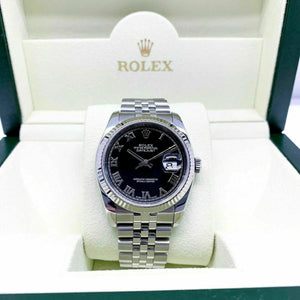 Rolex 36MM Datejust Watch 18K Gold/Stainless Ref # 116234 Factory Black Dial