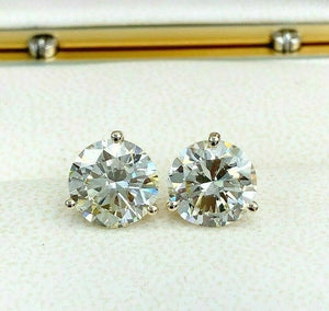 100% Natural Colorless & Shiny 4.05 Carats t.w. Diamond Stud Earrings 14KWG New