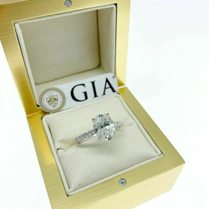 2.39 Carats t.w. Oval GIA F SI1 Under Halo Hand Made Engagement Ring 18K Gold