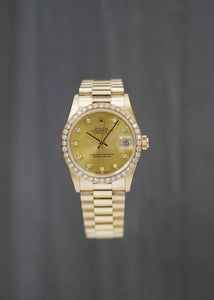 President Midsize 31mm Factory Diamond Dial with Papers MINT 68278