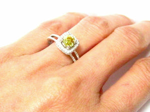 HPHT Fancy Yellow Round Diamond Solitaire Engagement Ring Size 6.5 VVS2 18k WG