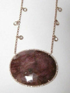 42.77 TCW Natural Rough Ruby & Diamond Accents Pendant Necklace 14k Rose Gold