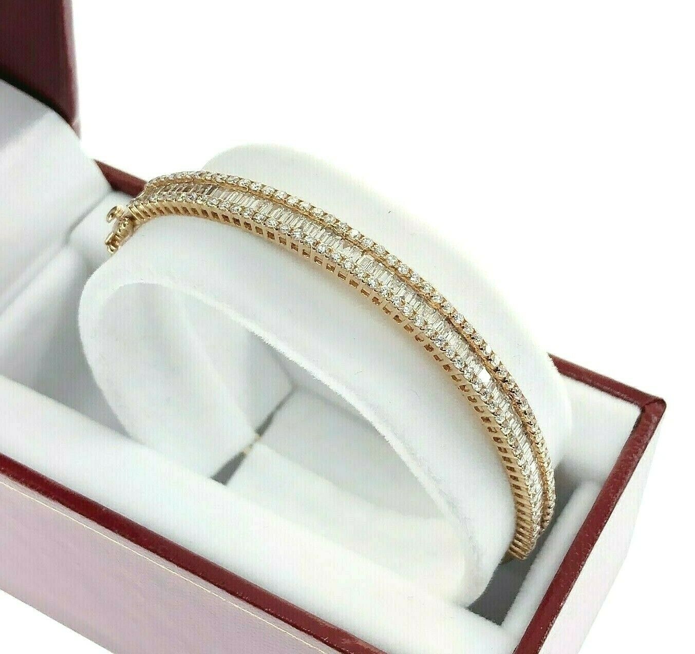 3.50 Carats t.w. 18K Rose Gold Round and Baguette Diamond Bangle Bracelet