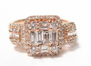 .90 TCW Baguette & Round Diamonds Cocktail Ring F VS2 Size 6.25 18k Rose Gold