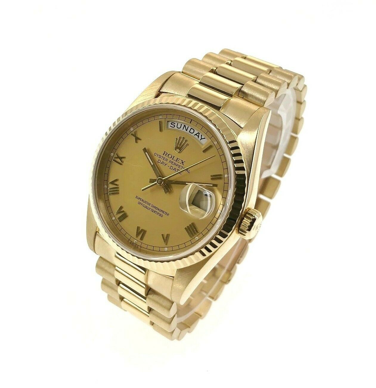 Rolex Day Date President 18K Yellow Gold 36mm Watch 18238 Factory Champ Dial DQS