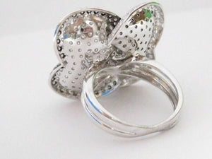 3.95 TCW Natural Double Hearts Champagne Diamond Ring Size 6.5 14k White Gold