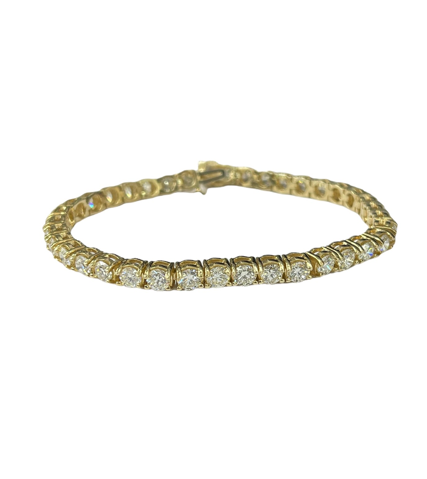 Diamond Tennis Bracelet Round Brilliants Yellow Gold 9.89 Carats