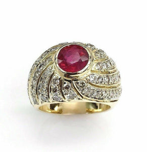 2.22 Carats t.w. Diamond and Ruby Ring Diamonds on all Sides 14K Gold Brand New