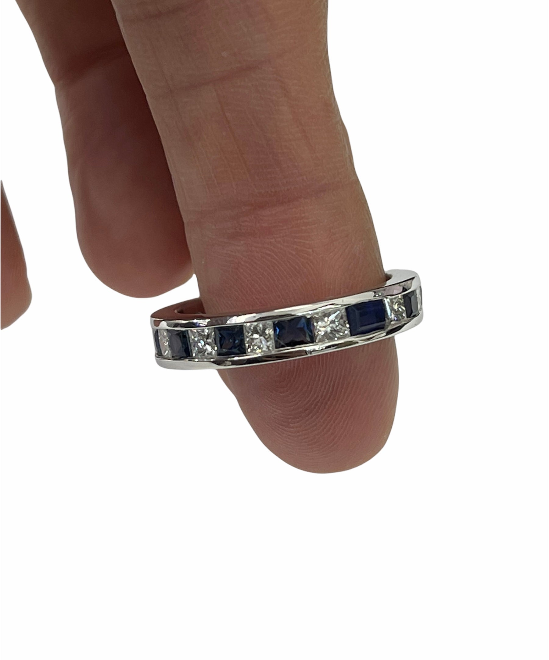 Princess Cut Sapphire Gem and Diamond Ring Band Size 6