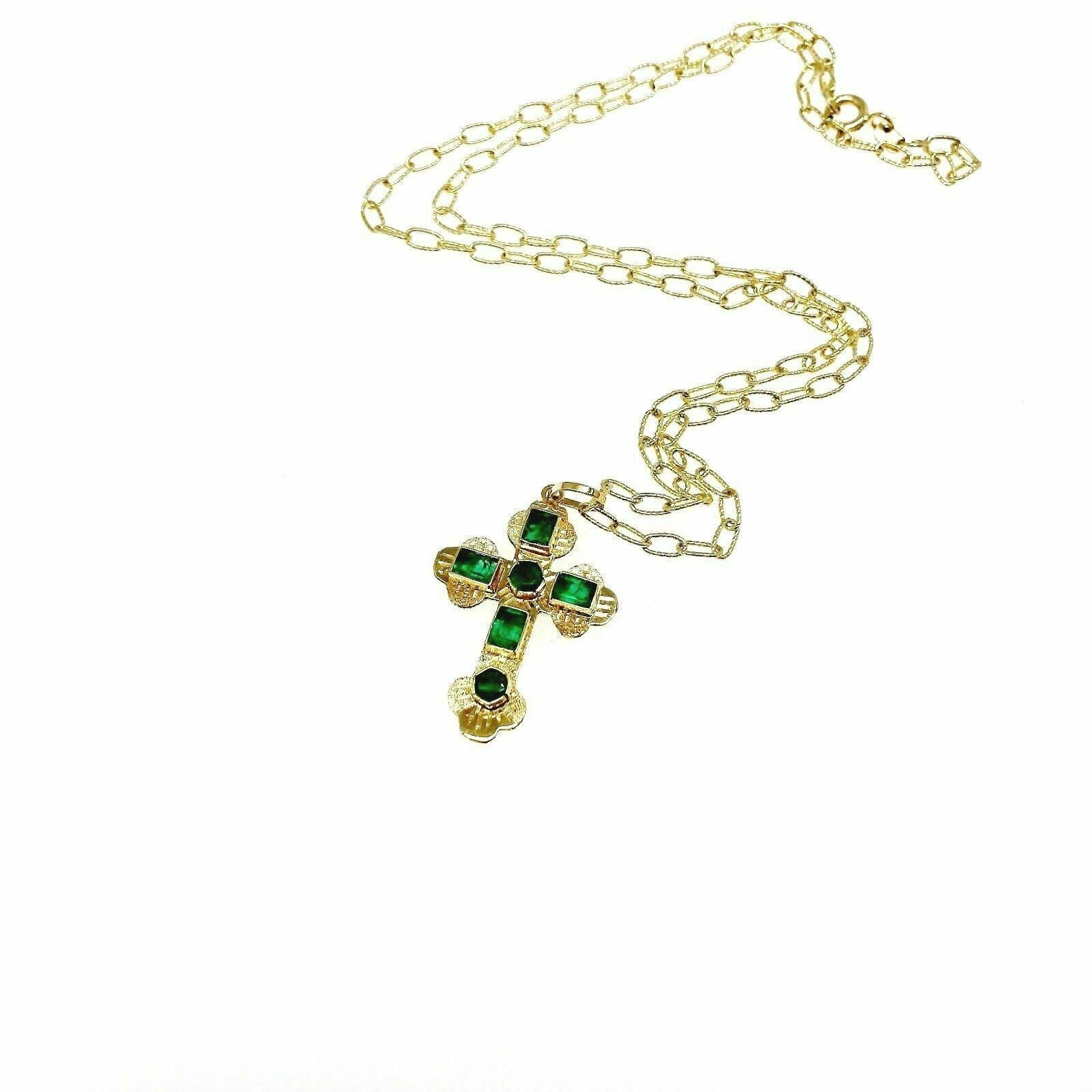 0.55 Carat Custom Made Emerald Cross Pendant 14K Gold 1.20 x 0.75 Inch