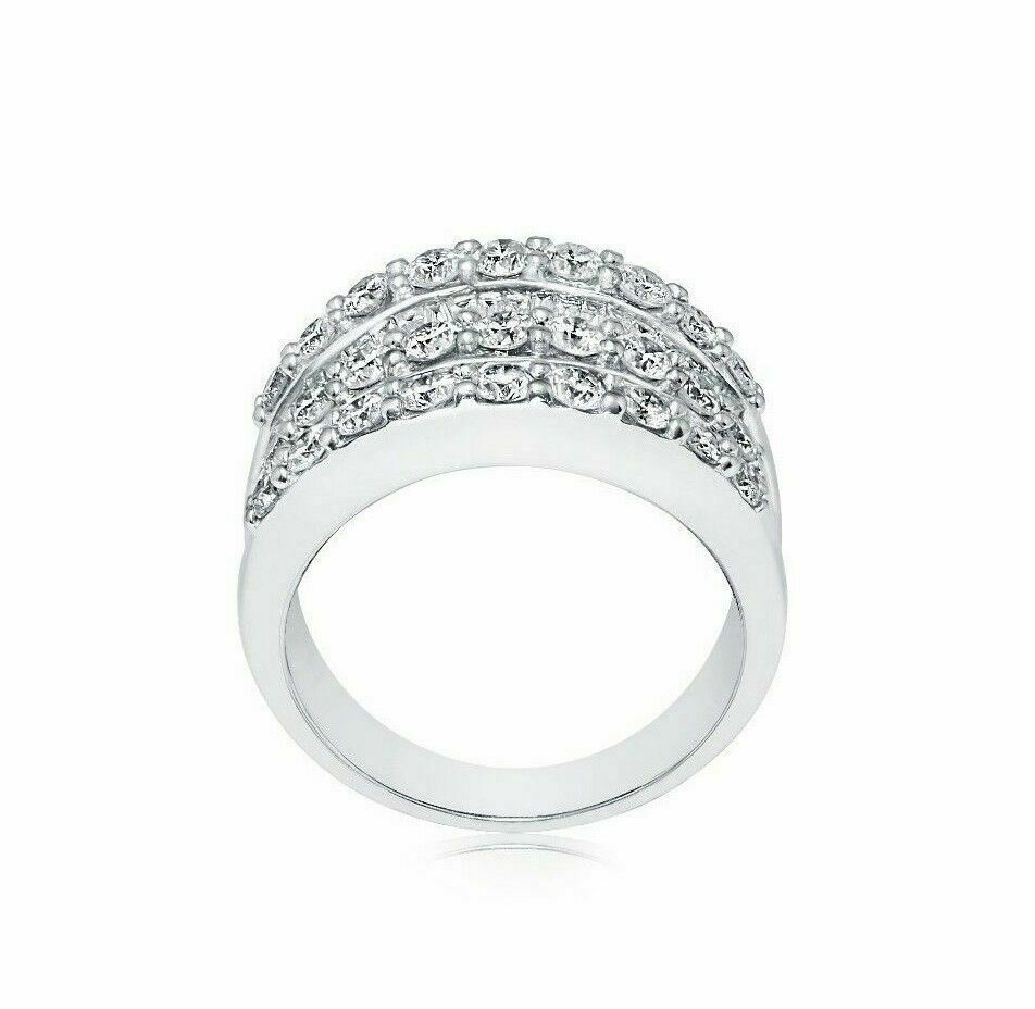2.40 TCW Diamond Round and Baguette Layers 14k White Gold Cocktail Ring Size 7