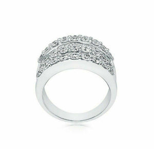 2.40 TCW Diamond Round and Baguette Layers 14k White Gold Cocktail Ring Size 7