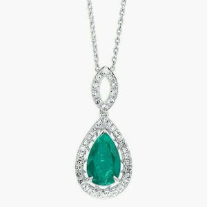 4.45 Carats t.w. Pear Colombian Emerald & Diamond Pendant 1.30 x 0.55 Inch