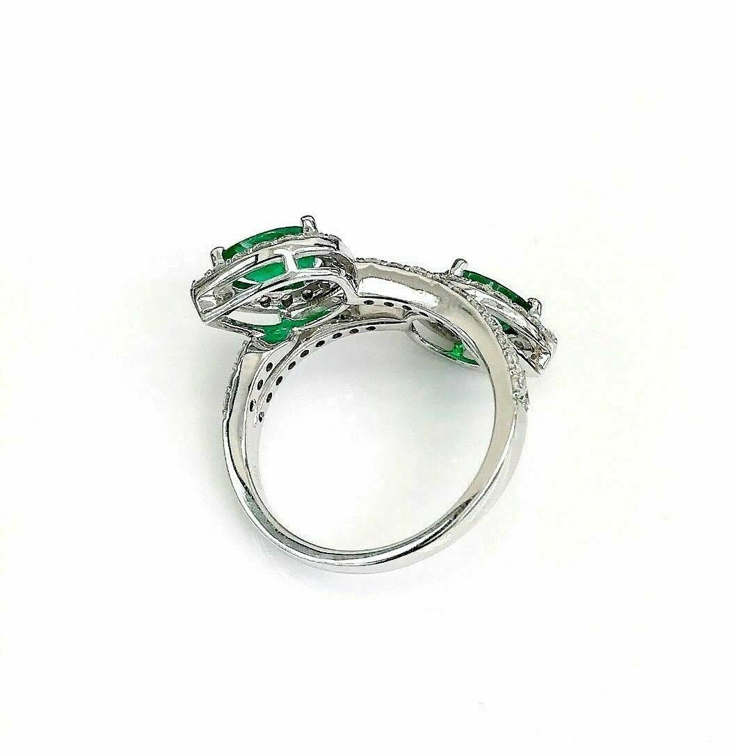 2.39 Carats t.w. Diamond and Natural Emerald Bypass Ring 14K White Gold