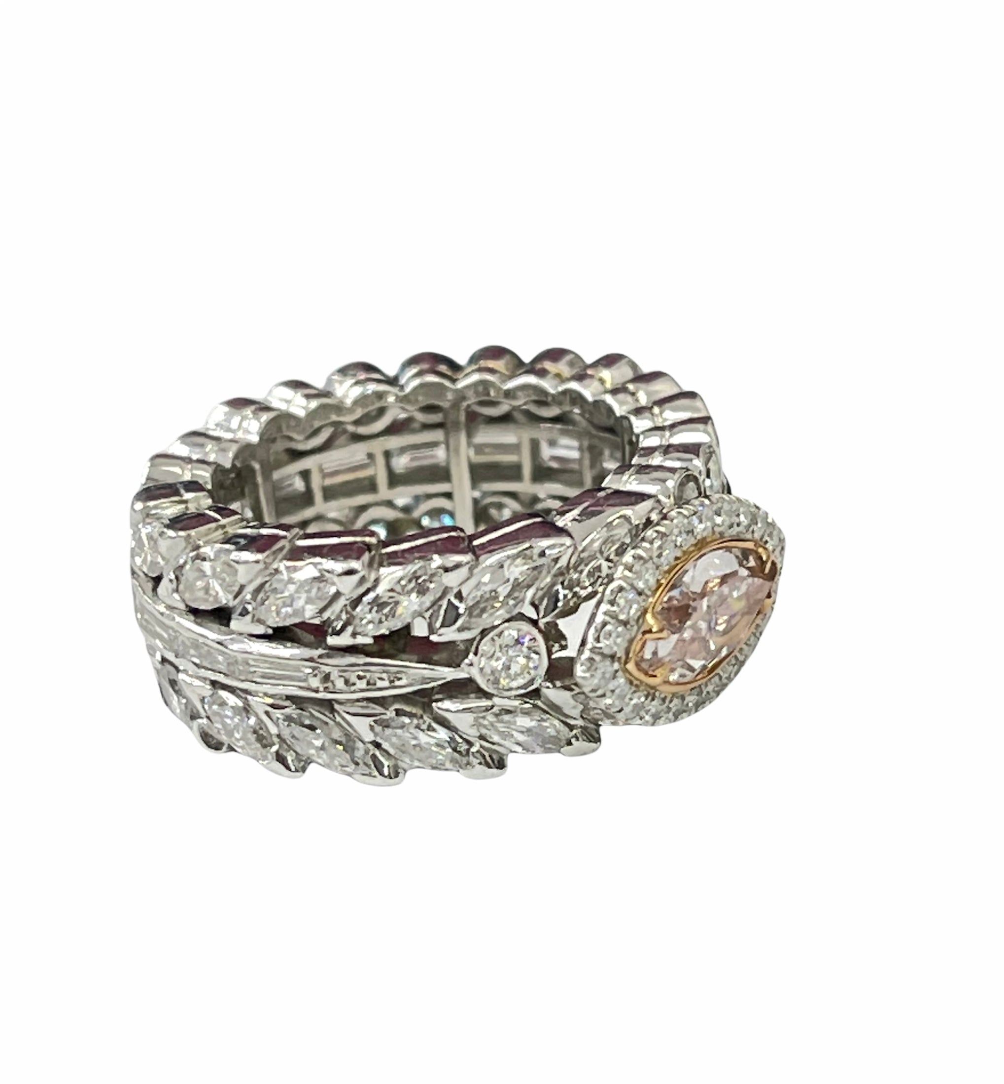 Certified Marquise Pink Diamond Ring With Multi Shaped Diamonds Platinum
