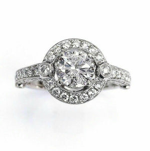 1.75 Carats t.w. Diamond Halo Wedding/Engagement Ring 18K Gold 0.73 Carat Center