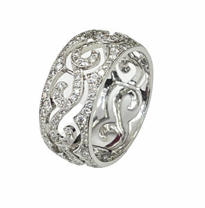 Art Deco Round BrilliantsWide Diamond Ring White Gold 18kt