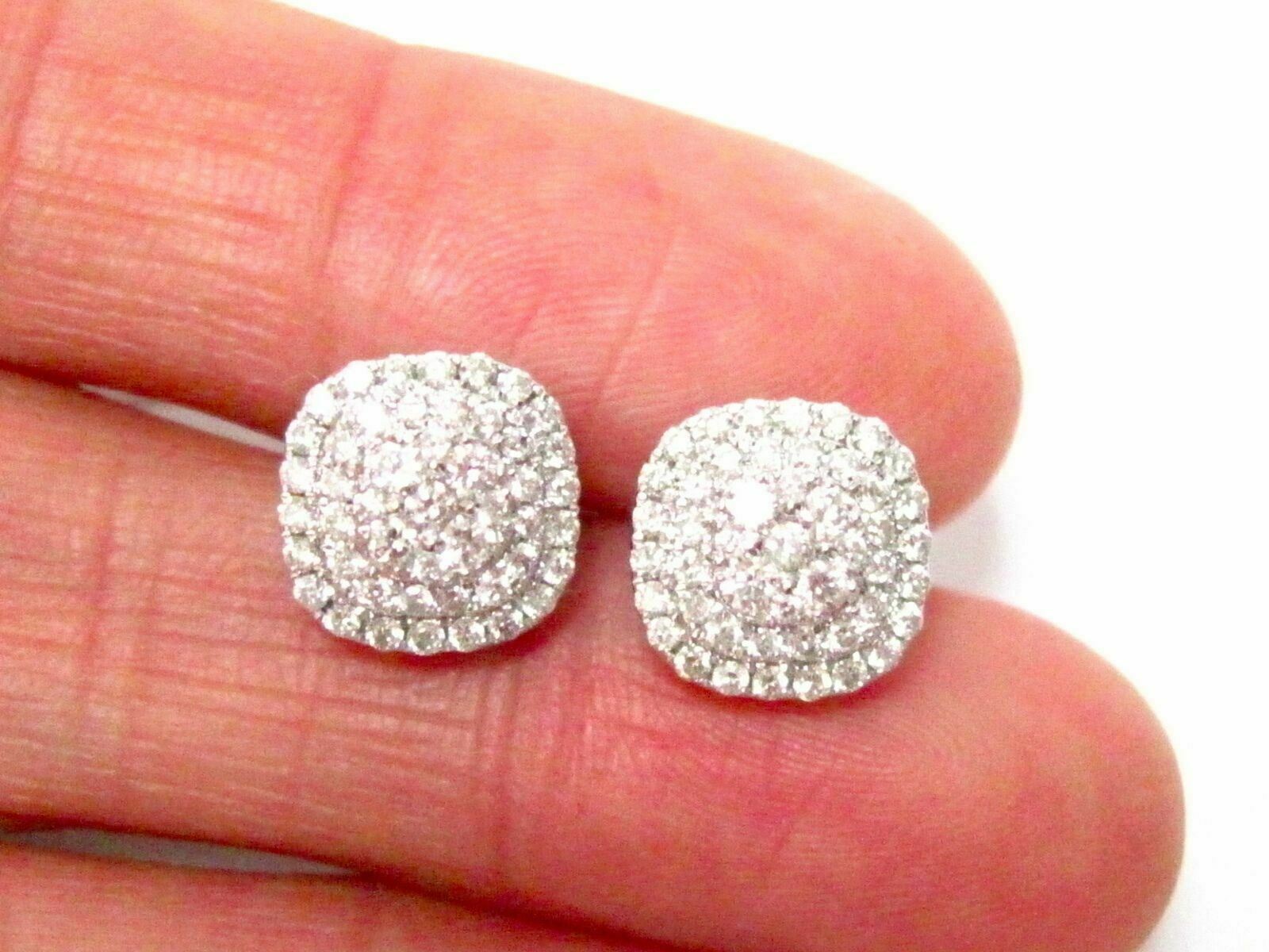 .98 TCW Round Cut Diamond Square Shape Cluster Earrings G SI1 18kt White Gold