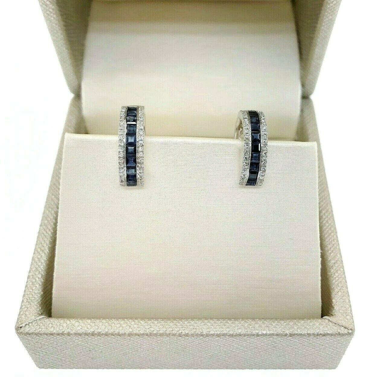Fine 1.34 Carats t.w. Pave Set Diamond & Channel Sapphire Huggie Earrings 14k