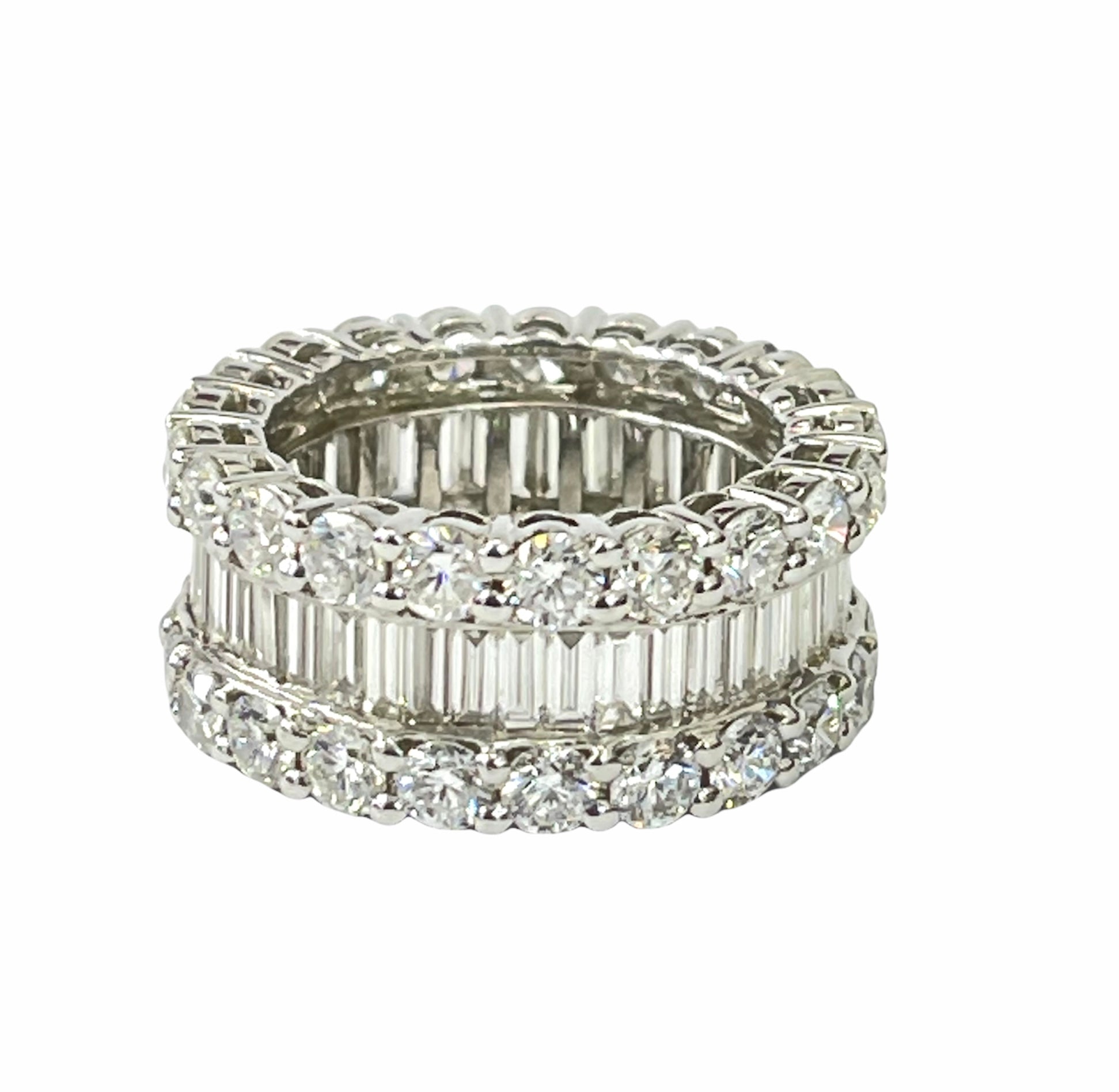 Baguettes and Round Brilliant 10mm Wide Diamond Eternity Band White Gold