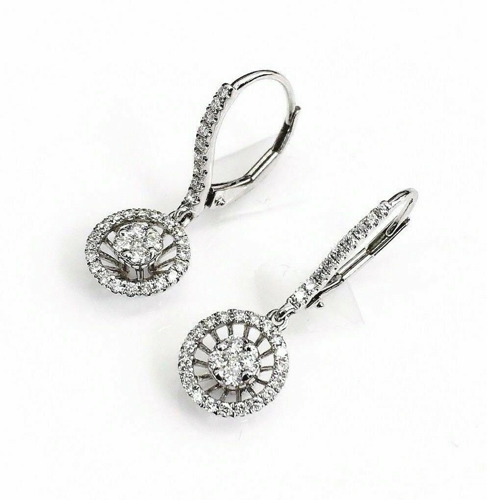 0.51 Carat t.w. Diamond Halo Dangle Earrings 18 Karat White Gold Brand New